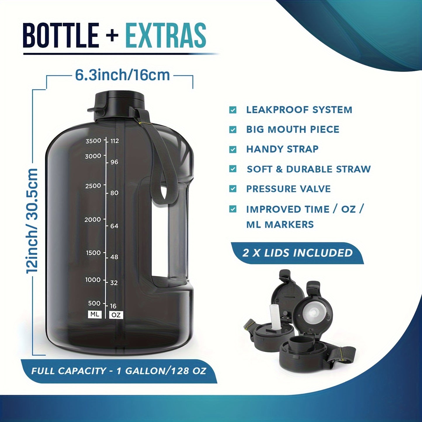 Hydrate Like a Pro – 3.8L/128oz Time-Marked Water Bottle with Straw
