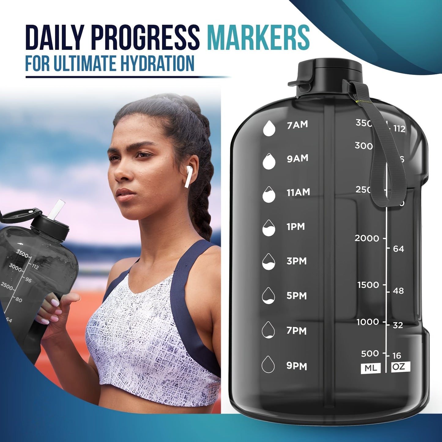 Hydrate Like a Pro – 3.8L/128oz Time-Marked Water Bottle with Straw