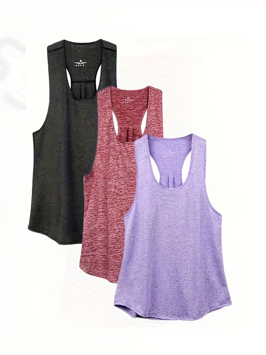 3pcs Quick-drying Racerback Sports Tank Top
Perfect for Fitness Training , other Sports  & Running ,