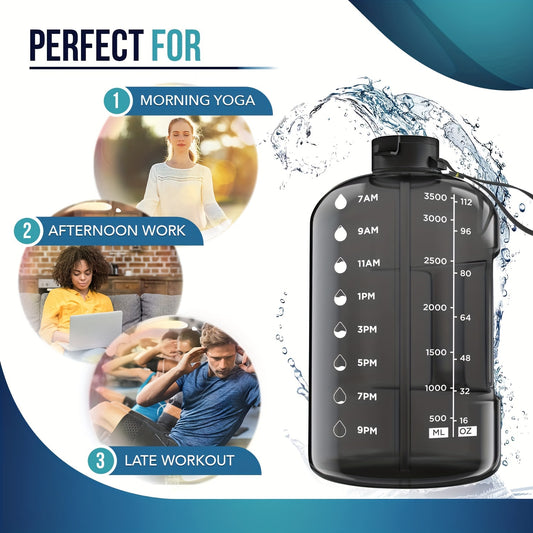Hydrate Like a Pro – 3.8L/128oz Time-Marked Water Bottle with Straw