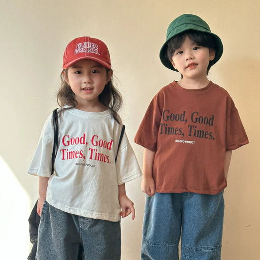Oversized Letter Print T-shirt Cotton Loose Short Sleeve Tees Kid Casual Tops Toddler Clothes