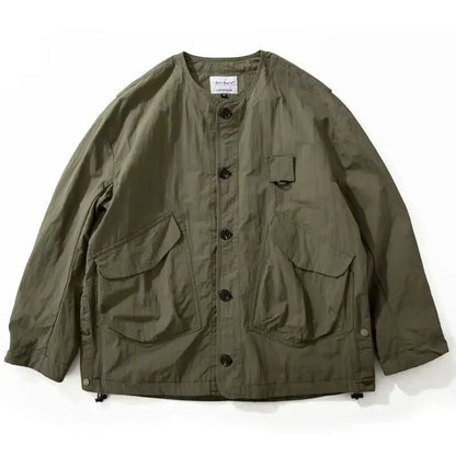 Spring Autumn Mountain Style O-neck Large Pocktes Outdoor Jackets Men's American Solid Color Loose Casual Single Breasted Coats