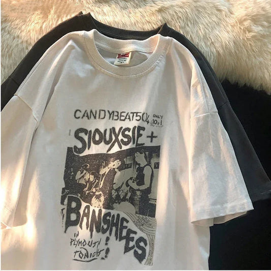 Vintage T Shirt Women's Grunge Print Harajuku Oversized T-shirt Short Sleeve Women Hip-hop Streetwear Tops Y2k Clothes